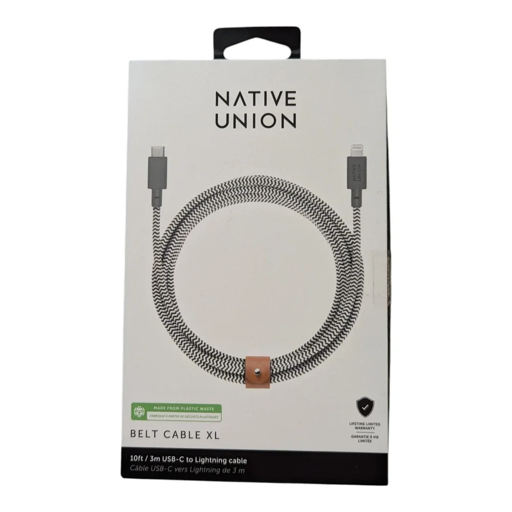 D4-O Native Union‎ XL 10ft USB-C to Lighting Charging Cable Zebra